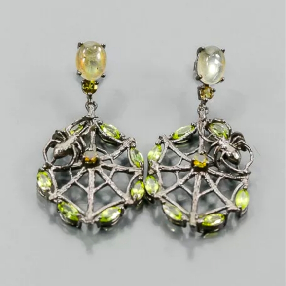 Peridot Labradorite citrine gemstone sterling 🕸 spiderweb earrings - Picture 3 of 12